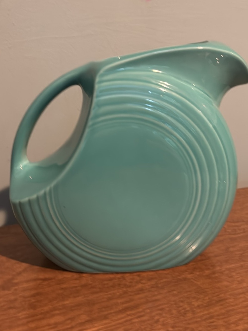 Fiestaware Ceramic Disc Pitcher in Aqua-Turquoise Tesl with Concentric Reliefs